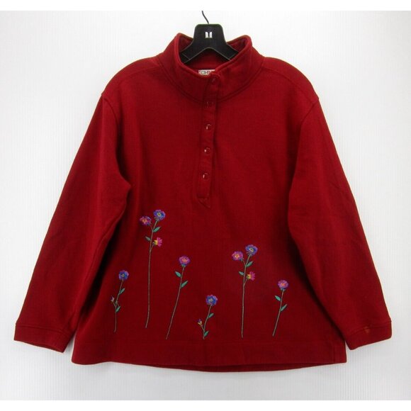 VINTAGE Sweatshirt Large Pullover 1/4 Snap Embroidered Art Chinawear * - Picture 1 of 11